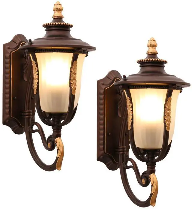 Main image of 18.1" Retro Outdoor Wall Lights Coffee Waterproof Exterior Wall Lantern European Style Anti-Rust Aluminum Porch Light for Porch House Garage