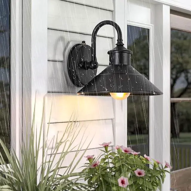 Alt view image 2 of 7 - Outdoor Barn Light Farmhouse Vintage Gooseneck Wall Sconce Exterior Waterproof Porch Wall Light Fixtures 9.44 Inch Wall Mount Outdoor Wall Lamp. Black, E26/E27 Base