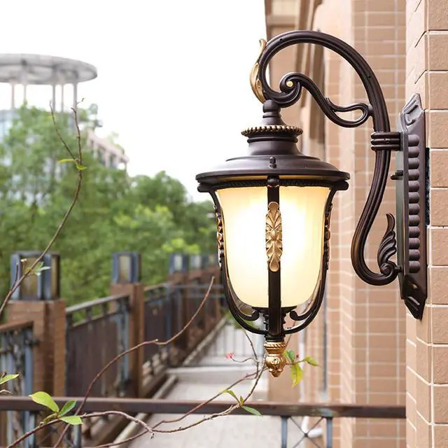 Alt view image 2 of 7 - 18.1" Retro Outdoor Wall Lights Coffee Waterproof Exterior Wall Lantern European Style Anti-Rust Aluminum Porch Light for Porch House Garage