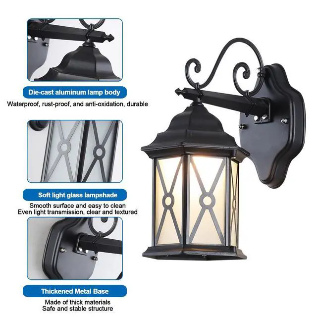 Alt view image 7 of 7 - Exterior Wall Sconce IP54 Waterproof Outdoor Wall Lantern Porch Light with Glass Shade & E26 Socket Aluminum Anti-Rust Outdoor Light Fixture for Garage Backyard