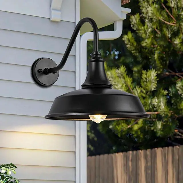 Alt view image 2 of 7 - Farmhouse Outdoor Barn Light Black Gooseneck Waterproof Wall Sconce Wall Mount Retro Porch Lights Outdoor E26 22 Inch Gooseneck Light Fixture for Garage Patio Doorway