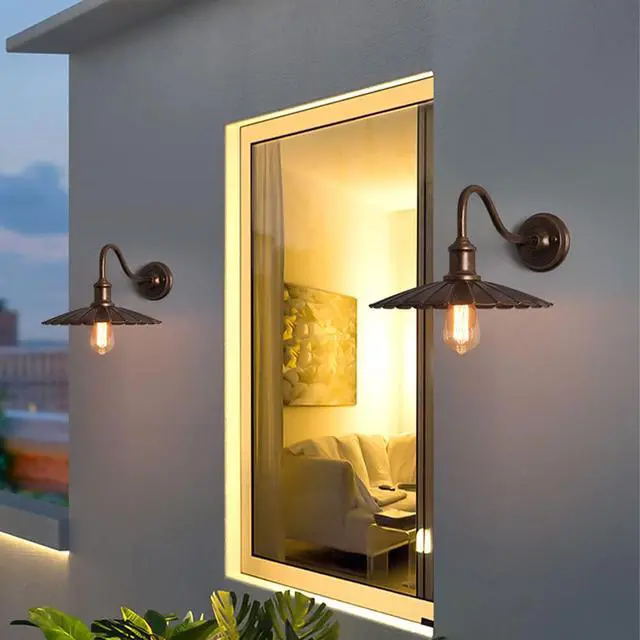 Alt view image 3 of 7 - Outdoor Wall Lamp Vintage Porch Waterproof Wall Sconce 12 Inch Hardware Gooseneck Barn Light Wall Mount Farmhouse Exterior Wall Light Fixtures for Garage Patio Doorway
