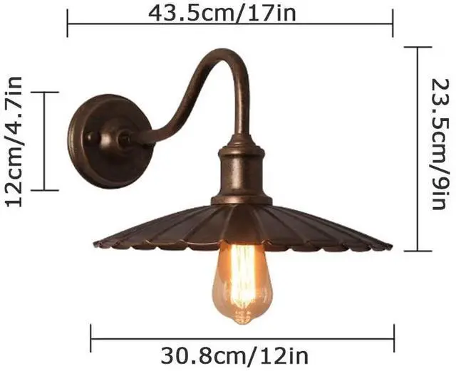 Alt view image 7 of 7 - Outdoor Wall Lamp Vintage Porch Waterproof Wall Sconce 12 Inch Hardware Gooseneck Barn Light Wall Mount Farmhouse Exterior Wall Light Fixtures for Garage Patio Doorway