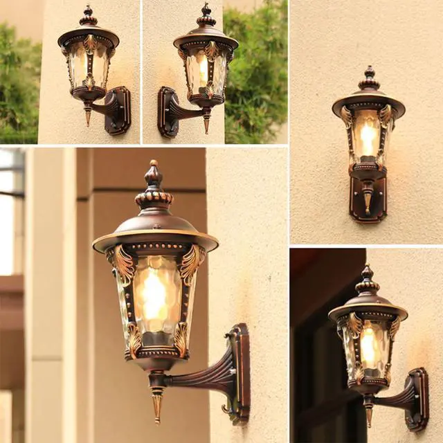 Alt view image 4 of 7 - Outdoor Wall Lights 14.5" Aluminum Exterior Wall Sconce with Water-Patterned Glass European Retro Waterproof Outdoor Lighting Fixtures for Porch Patio Garage Courtyard Hallway Doorway