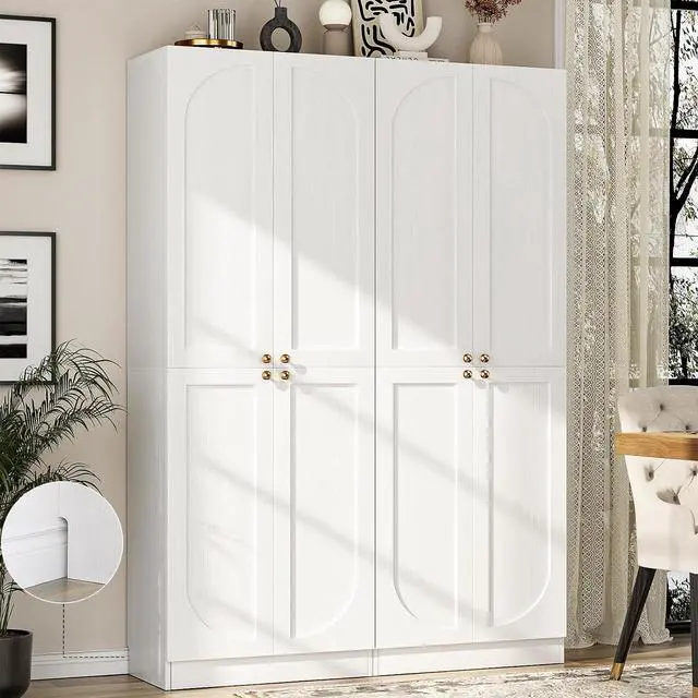 Main image of Storage Cabinet Set of 2, 80" Tall Arched Bookcase with 4 Soft Close Doors, 12-Tier Wooden 2 Set Pantry with Adjustable Shelves, Seamless Fit Wall for Home Office, Living Room, Kitchen