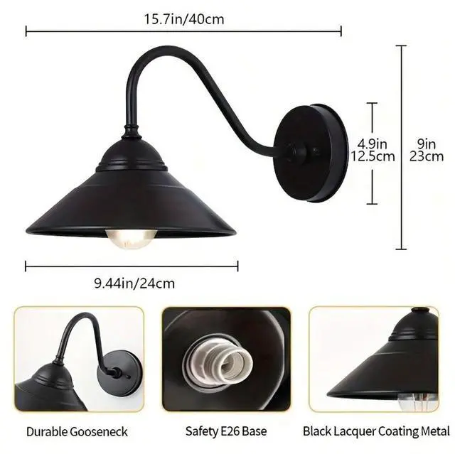 Alt view image 3 of 7 - Industry Vintage Outdoor Wall Sconce 15.7 Inch Exterior Porch Wall Light Fixtures IP54 Waterproof Gooseneck Barn Light Farmhouse Wall Mount Light Fixture Outdoor