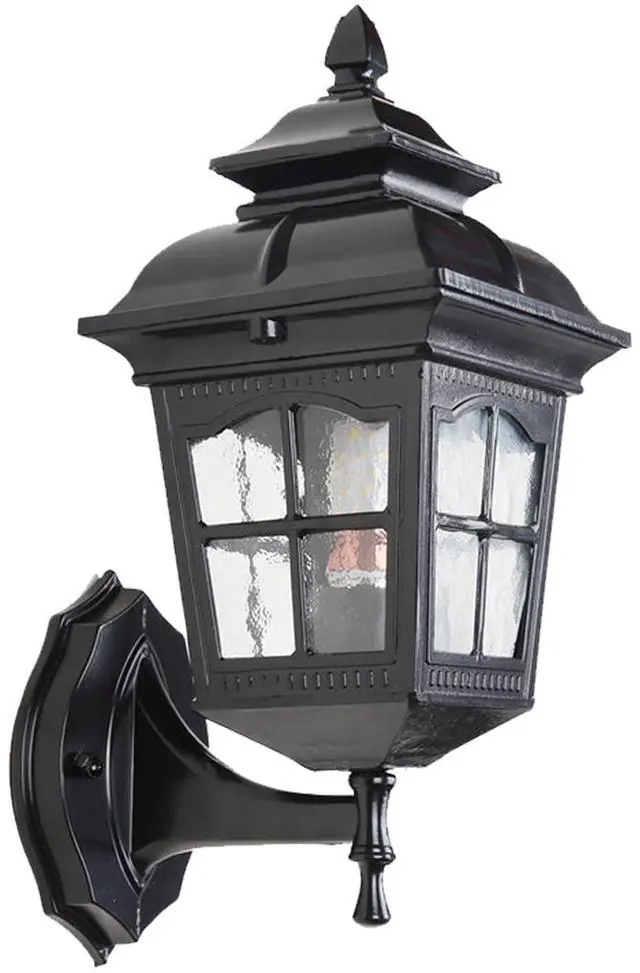 Main image of Outdoor Antique Wall Light Aluminum Waterproof Exterior Porch Wall Lanterns with Water Ripple Glass 12.5" Black Vintage Outdoor Sconce for House Front Porch Patio