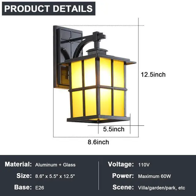 Alt view image 7 of 7 - 12.5Vintage Outdoor Wall Light Fixture Anti-Rust Aluminum Patio Wall Lanterns IP65 Waterproof Wall Mount Exterior Sconces for House Patio Outside Deck Garage Yard Front Door