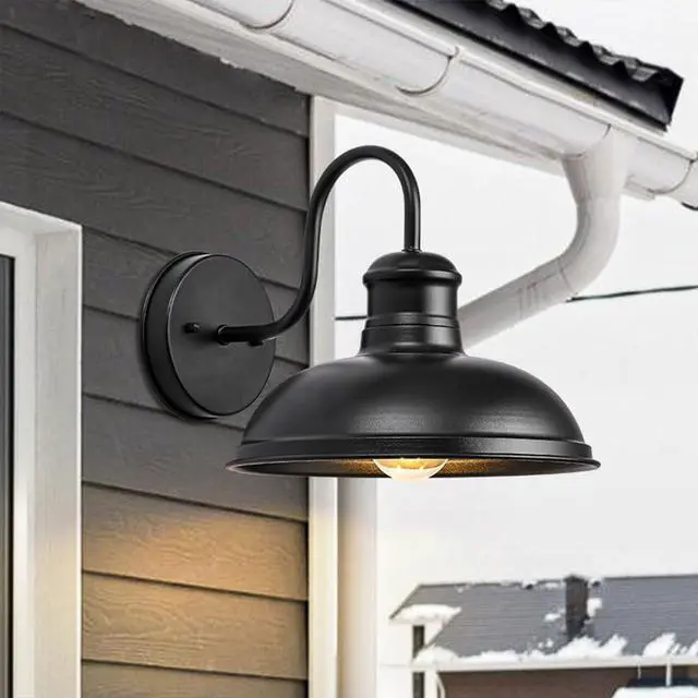Alt view image 2 of 7 - Outdoor Wall Sconce Wall Mount Exterior Gooseneck Barn Light 10 Inch Black Waterproof Wall Light Fixtures Vintage Farmhouse Light Fixture for Porch Garage Patio Doorway