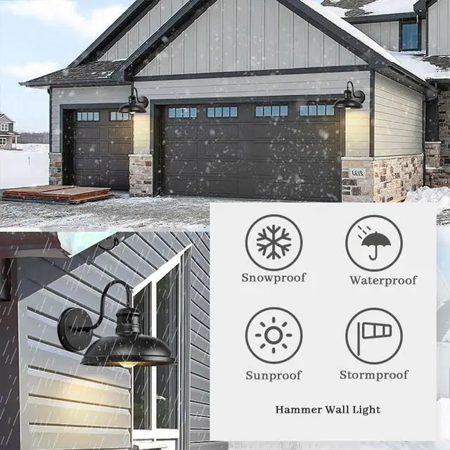 Alt view image 4 of 7 - Outdoor Wall Sconce Wall Mount Exterior Gooseneck Barn Light 10 Inch Black Waterproof Wall Light Fixtures Vintage Farmhouse Light Fixture for Porch Garage Patio Doorway