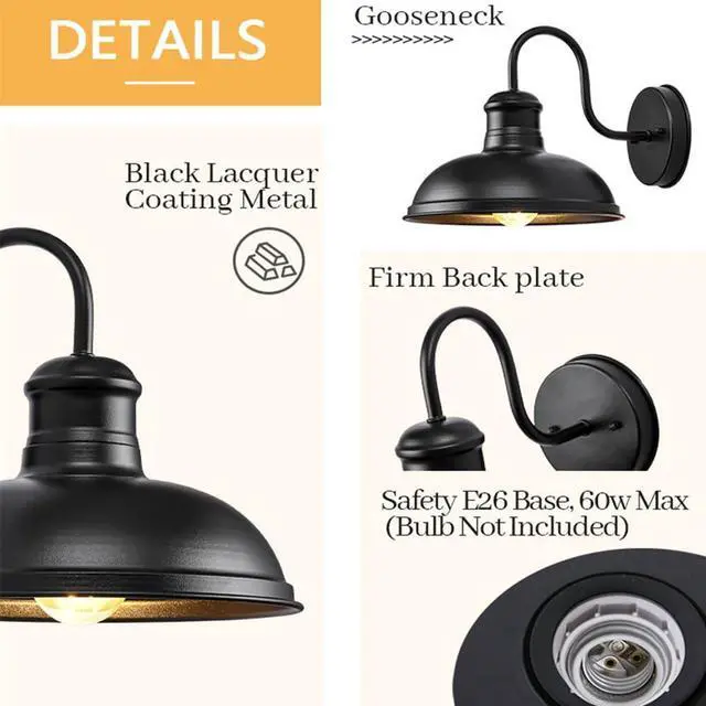 Alt view image 6 of 7 - Outdoor Wall Sconce Wall Mount Exterior Gooseneck Barn Light 10 Inch Black Waterproof Wall Light Fixtures Vintage Farmhouse Light Fixture for Porch Garage Patio Doorway