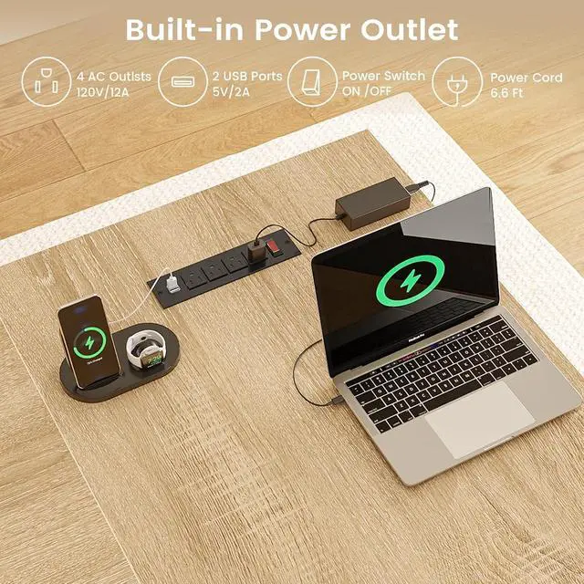 Alt view image 4 of 7 - 59 Inch L Shaped Electric Standing Desk with Drawers, Executive Adjustable Desk with Power Outlets, Sit Stand Computer Table for Home Office, Oak