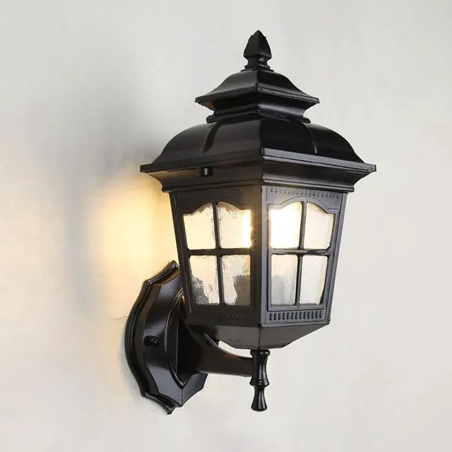 Alt view image 2 of 7 - Outdoor Antique Wall Light Aluminum Waterproof Exterior Porch Wall Lanterns with Water Ripple Glass 12.5" Black Vintage Outdoor Sconce for House Front Porch Patio