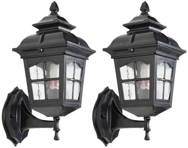 Main image of Outdoor Antique Wall Light Aluminum Waterproof Exterior Porch Wall Lanterns with Water Ripple Glass 12.5" Black Vintage Outdoor Sconce for House Front Porch Patio