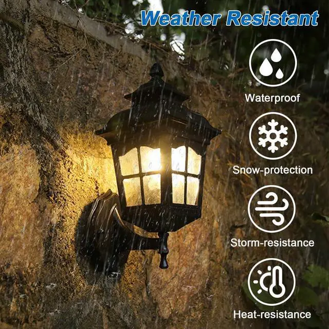 Alt view image 3 of 7 - Outdoor Antique Wall Light Aluminum Waterproof Exterior Porch Wall Lanterns with Water Ripple Glass 12.5" Black Vintage Outdoor Sconce for House Front Porch Patio