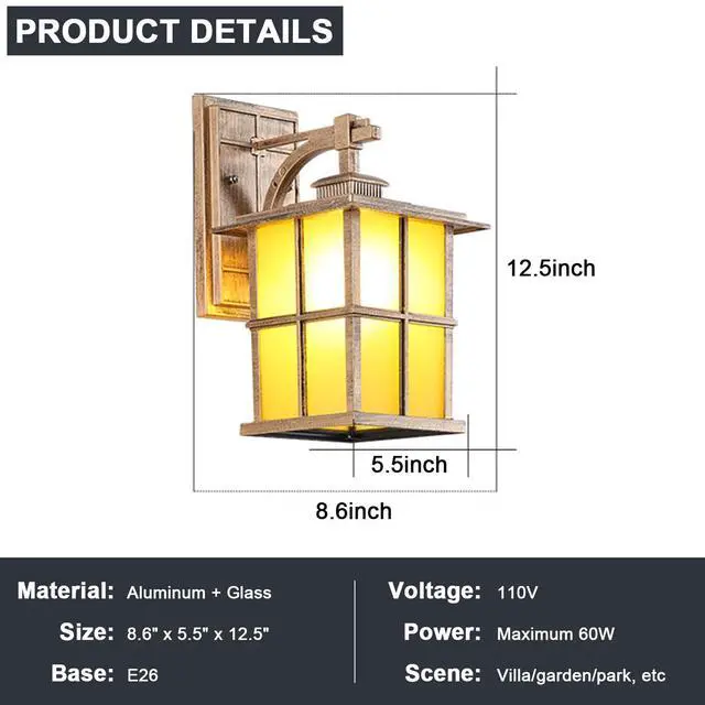 Alt view image 7 of 7 - 12.5Vintage Outdoor Wall Light Fixture Anti-Rust Aluminum Patio Wall Lanterns IP65 Waterproof Wall Mount Exterior Sconces for House Patio Outside Deck Garage Yard Front Door
