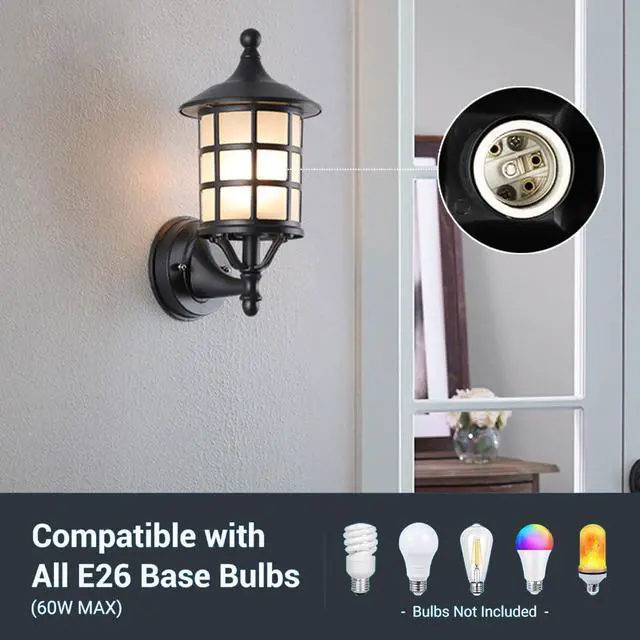 Alt view image 4 of 7 - IP65 Waterproof Outdoor Wall Lights Aluminum Vintage Exterior Wall Sconces with Soft Light Glass Shade Matte Black Outdoor Light Fixtures for House Garage Patio Front Door Balcony