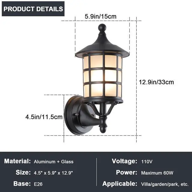 Alt view image 7 of 7 - IP65 Waterproof Outdoor Wall Lights Aluminum Vintage Exterior Wall Sconces with Soft Light Glass Shade Matte Black Outdoor Light Fixtures for House Garage Patio Front Door Balcony