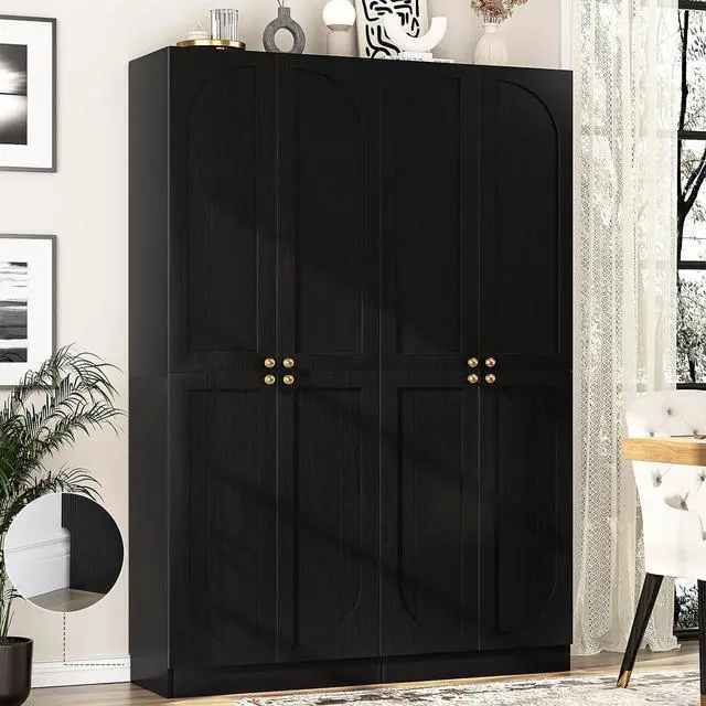 Main image of Storage Cabinet Set of 2, 80" Tall Arched Bookcase with 4 Soft Close Doors, 12-Tier Wooden 2 Set Pantry with Adjustable Shelves, Seamless Fit Wall for Home Office, Living Room, Kitchen