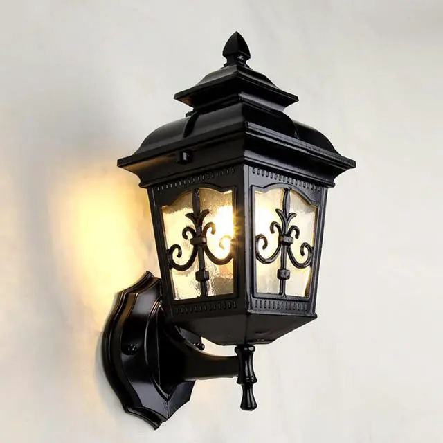 Alt view image 2 of 7 - European Style Waterproof Outdoor Wall Sconce 12.5 inch Retro Exterior Porch Lights Matte Black Outdoor Light Fixtures Wall Mount with Ripple Glass for Entryway Garage Patio