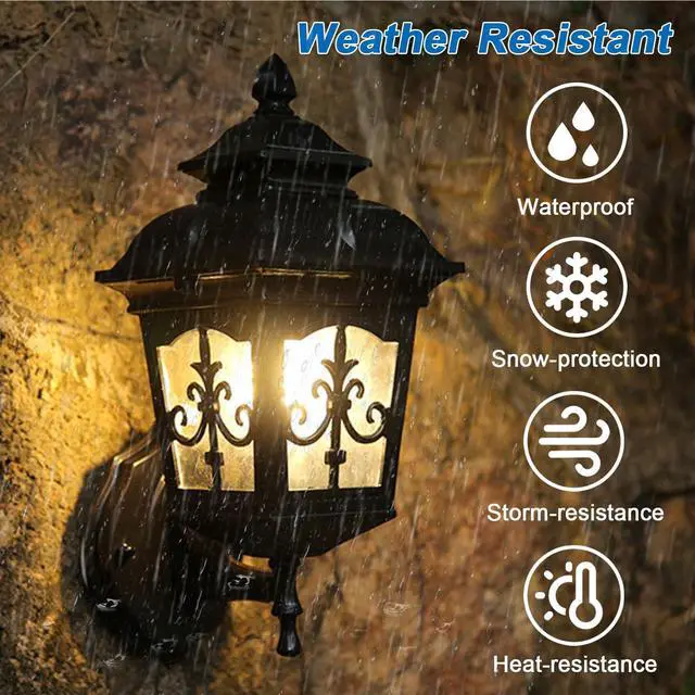 Alt view image 3 of 7 - European Style Waterproof Outdoor Wall Sconce 12.5 inch Retro Exterior Porch Lights Matte Black Outdoor Light Fixtures Wall Mount with Ripple Glass for Entryway Garage Patio