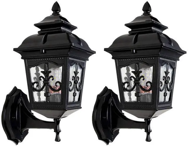 Main image of European Style Waterproof Outdoor Wall Sconce 12.5 inch Retro Exterior Porch Lights Matte Black Outdoor Light Fixtures Wall Mount with Ripple Glass for Entryway Garage Patio