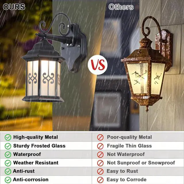 Alt view image 4 of 7 - Outdoor Wall Light Fixtures Aluminum Vintage Exterior Wall Sconces IP65 Waterproof Anti-Rust Porch Lights with Soft Light Glass E26 Base for Patio Backyard Garage Doorway Front Door