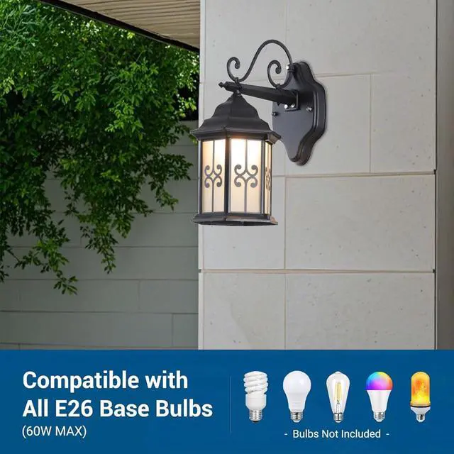 Alt view image 5 of 7 - Outdoor Wall Light Fixtures Aluminum Vintage Exterior Wall Sconces IP65 Waterproof Anti-Rust Porch Lights with Soft Light Glass E26 Base for Patio Backyard Garage Doorway Front Door