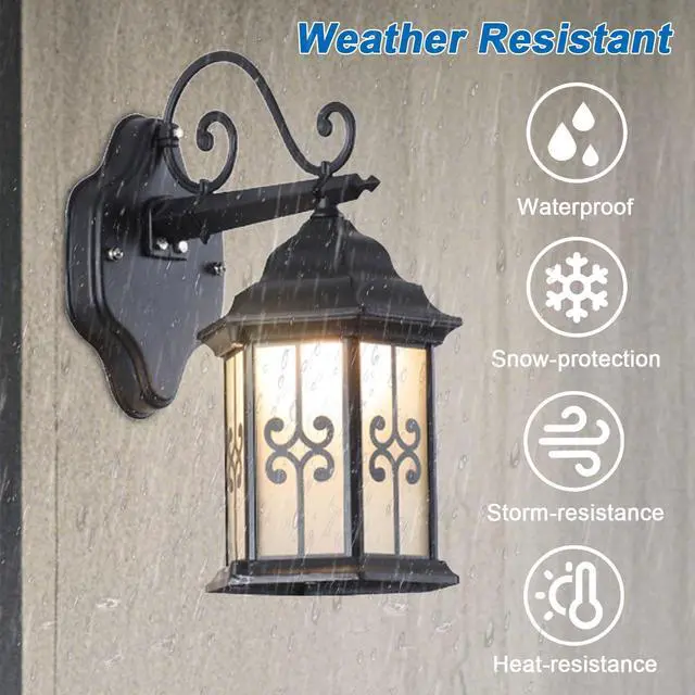 Alt view image 3 of 7 - Outdoor Wall Light Fixtures Aluminum Vintage Exterior Wall Sconces IP65 Waterproof Anti-Rust Porch Lights with Soft Light Glass E26 Base for Patio Backyard Garage Doorway Front Door