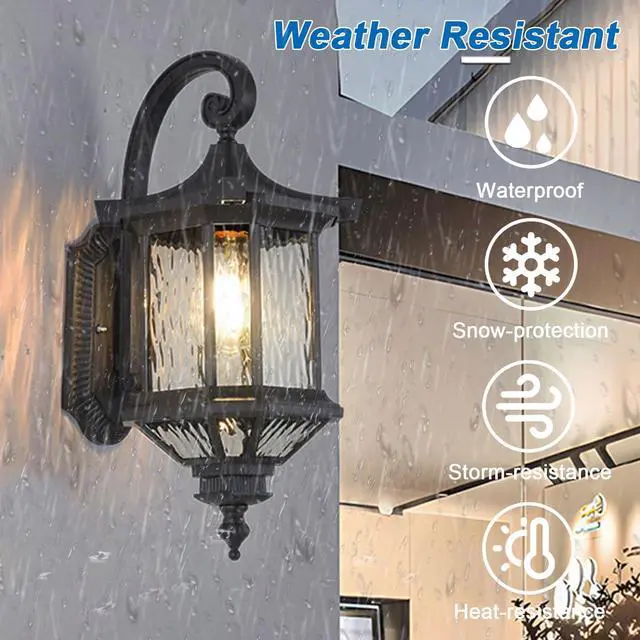 Alt view image 2 of 7 - European Vintage Outdoor Wall Lantern Exterior IP55 Waterproof Porch Lights with Water Ripple Glass Anti-Rust Aluminum Outdoor Light Fixtures for Patio Doorway