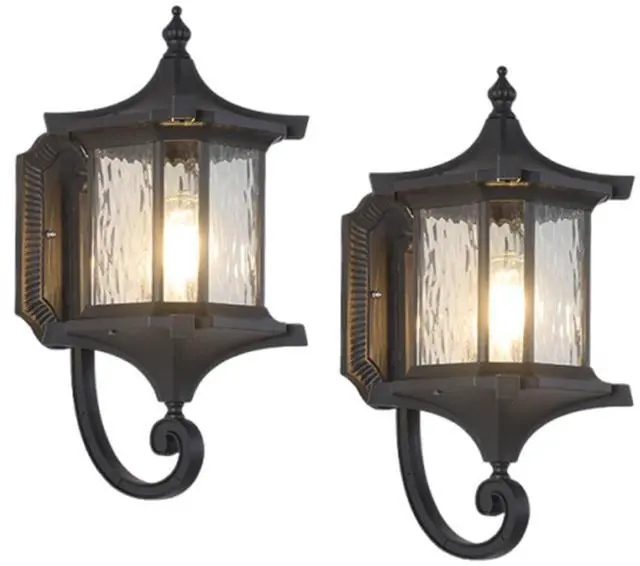 Main image of European Vintage Outdoor Wall Lantern Exterior IP55 Waterproof Porch Lights with Water Ripple Glass Anti-Rust Aluminum Outdoor Light Fixtures for Patio Doorway