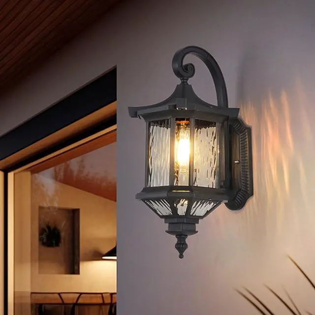 Alt view image 3 of 7 - European Vintage Outdoor Wall Lantern Exterior IP55 Waterproof Porch Lights with Water Ripple Glass Anti-Rust Aluminum Outdoor Light Fixtures for Patio Doorway