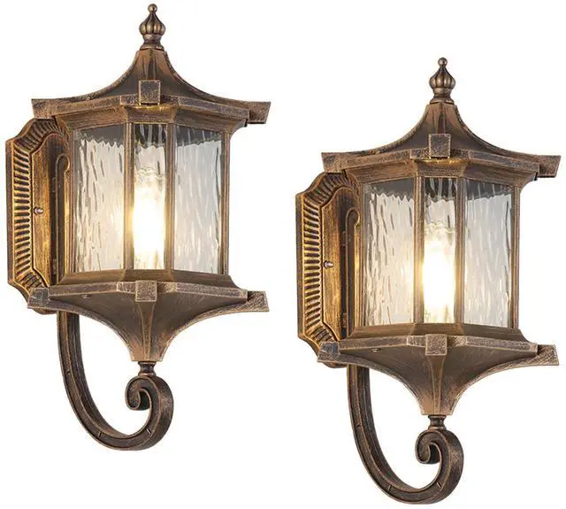 Main image of European Vintage Outdoor Wall Lantern Exterior IP55 Waterproof Porch Lights with Water Ripple Glass Anti-Rust Aluminum Outdoor Light Fixtures for Patio Doorway