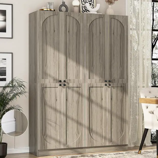 Main image of Storage Cabinet Set of 2, 80" Tall Arched Bookcase with 4 Soft Close Doors, 12-Tier Wooden 2 Set Pantry with Adjustable Shelves, Seamless Fit Wall for Home Office, Living Room, Kitchen