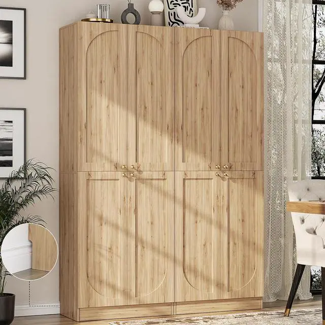 Main image of Storage Cabinet Set of 2, 80" Tall Arched Bookcase with 4 Soft Close Doors, 12-Tier Wooden 2 Set Pantry with Adjustable Shelves, Seamless Fit Wall for Home Office, Living Room, Kitchen