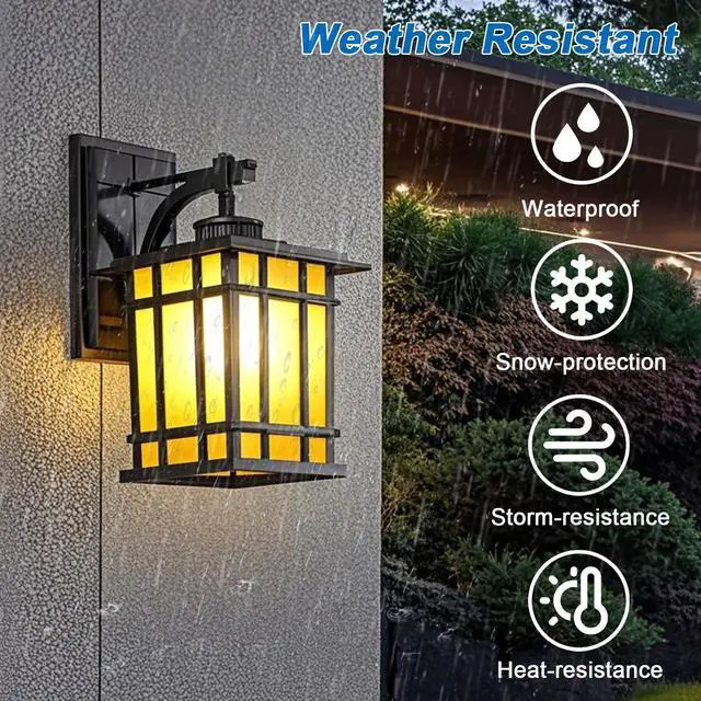 Alt view image 2 of 7 - 12" Outdoor Wall Lantern Waterproof Anti-Rust Aluminum Porch Lights with Soft Light Glass Shade Vintage E26 Exterior Wall Light for Porch House Garage
