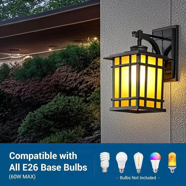 Alt view image 5 of 7 - 12" Outdoor Wall Lantern Waterproof Anti-Rust Aluminum Porch Lights with Soft Light Glass Shade Vintage E26 Exterior Wall Light for Porch House Garage