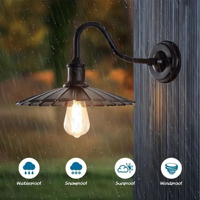 Alt view image 4 of 7 - 11.8 Inch Outdoor Wall Lights Iron Black Gooseneck Barn Light Anti-Rust Waterproof Porch Wall Light Vintage Farmhouse Wall Sconce Exterior Wall Lamp for Garage Patio Doorway