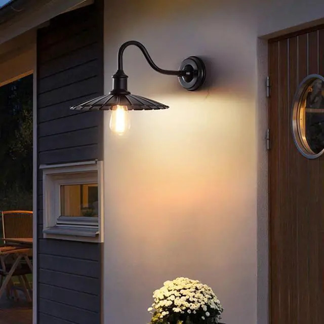 Alt view image 5 of 7 - 11.8 Inch Outdoor Wall Lights Iron Black Gooseneck Barn Light Anti-Rust Waterproof Porch Wall Light Vintage Farmhouse Wall Sconce Exterior Wall Lamp for Garage Patio Doorway