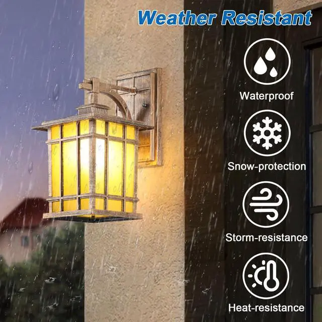 Alt view image 2 of 7 - 12" Outdoor Wall Lantern Waterproof Anti-Rust Aluminum Porch Lights with Soft Light Glass Shade Vintage E26 Exterior Wall Light for Porch House Garage