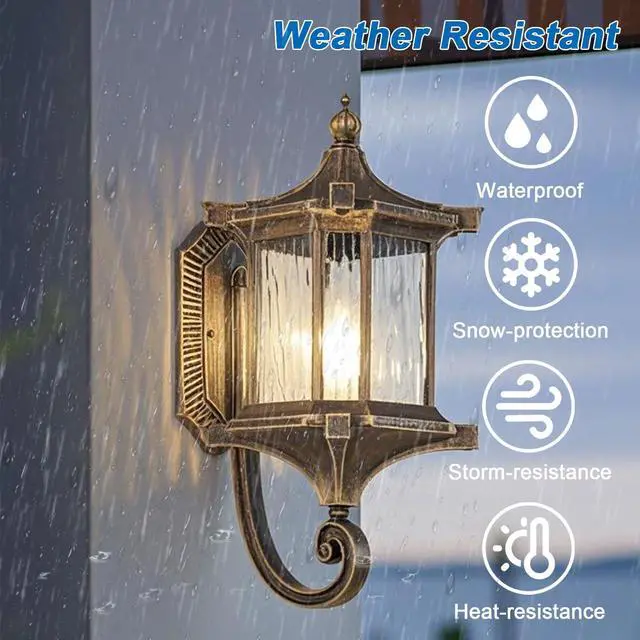 Alt view image 2 of 7 - European Vintage Outdoor Wall Lantern Exterior IP55 Waterproof Porch Lights with Water Ripple Glass Anti-Rust Aluminum Outdoor Light Fixtures for Patio Doorway