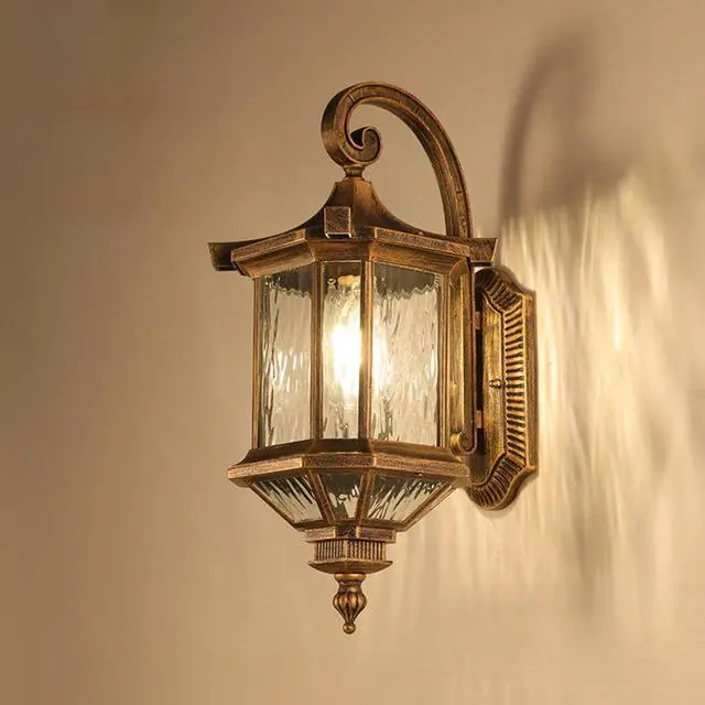 Alt view image 3 of 7 - European Vintage Outdoor Wall Lantern Exterior IP55 Waterproof Porch Lights with Water Ripple Glass Anti-Rust Aluminum Outdoor Light Fixtures for Patio Doorway