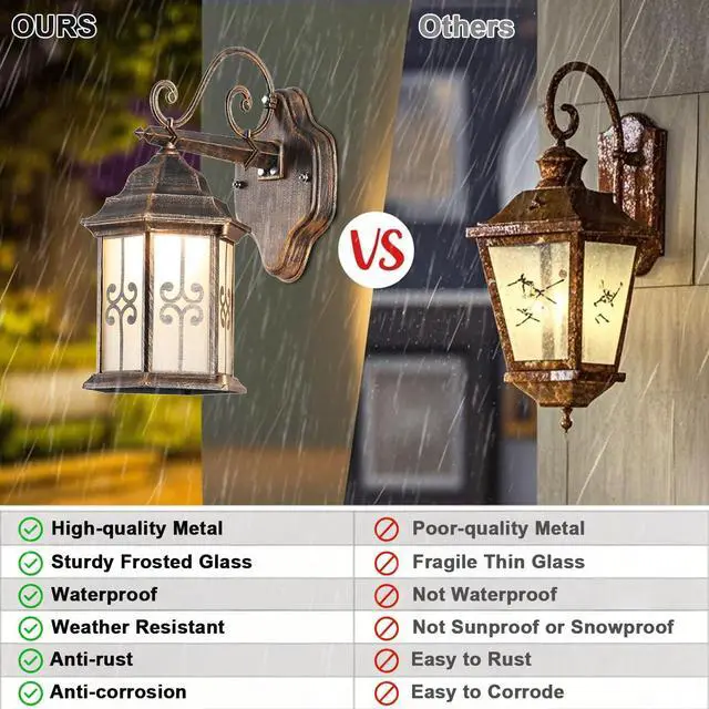 Alt view image 4 of 7 - Outdoor Wall Light Fixtures Aluminum Vintage Exterior Wall Sconces IP65 Waterproof Anti-Rust Porch Lights with Soft Light Glass E26 Base for Patio Backyard Garage Doorway Front Door