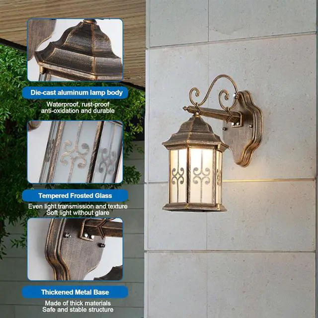 Alt view image 7 of 7 - Outdoor Wall Light Fixtures Aluminum Vintage Exterior Wall Sconces IP65 Waterproof Anti-Rust Porch Lights with Soft Light Glass E26 Base for Patio Backyard Garage Doorway Front Door
