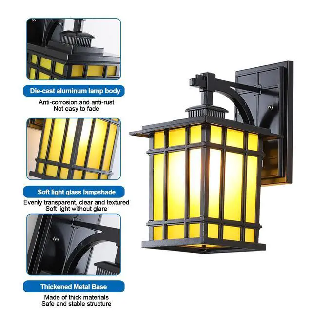 Alt view image 6 of 7 - 12" Outdoor Wall Lantern Waterproof Anti-Rust Aluminum Porch Lights with Soft Light Glass Shade Vintage E26 Exterior Wall Light for Porch House Garage