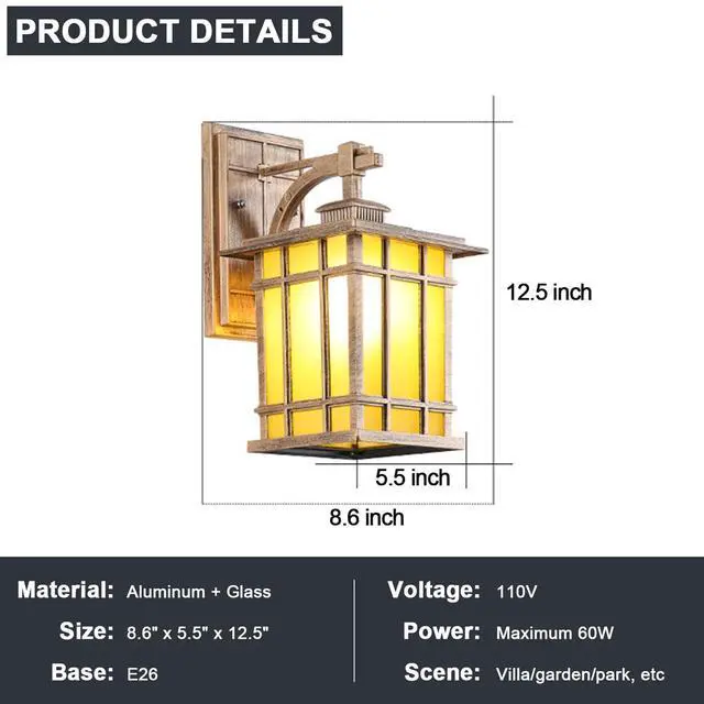 Alt view image 7 of 7 - 12" Outdoor Wall Lantern Waterproof Anti-Rust Aluminum Porch Lights with Soft Light Glass Shade Vintage E26 Exterior Wall Light for Porch House Garage