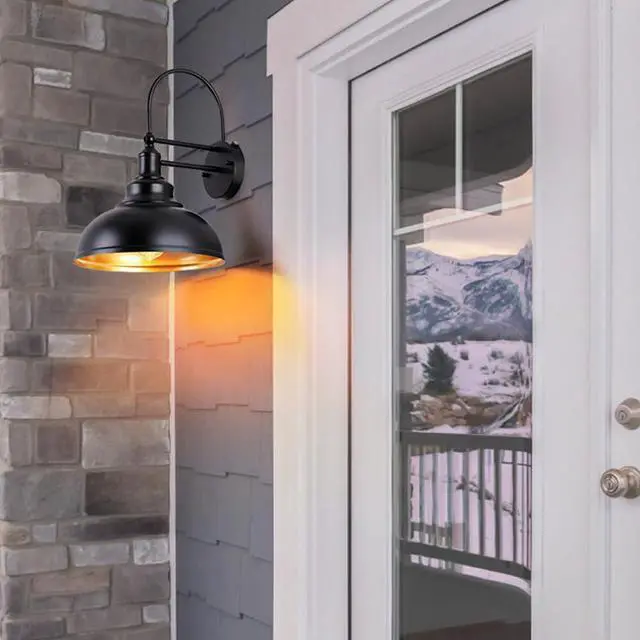 Alt view image 6 of 7 - Vintage Black Gooseneck Barn Light with Sensor IP54 Waterproof Outdoor Wall Lights Farmhouse Wall Mount Porch Lights Retro Exterior Wall Sconce Fixture for Garage Patio Doorway
