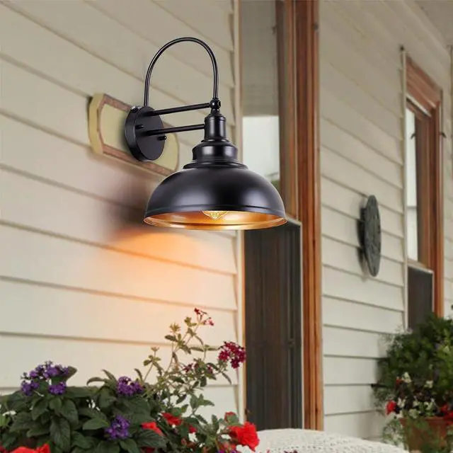 Alt view image 2 of 7 - Vintage Black Gooseneck Barn Light with Sensor IP54 Waterproof Outdoor Wall Lights Farmhouse Wall Mount Porch Lights Retro Exterior Wall Sconce Fixture for Garage Patio Doorway