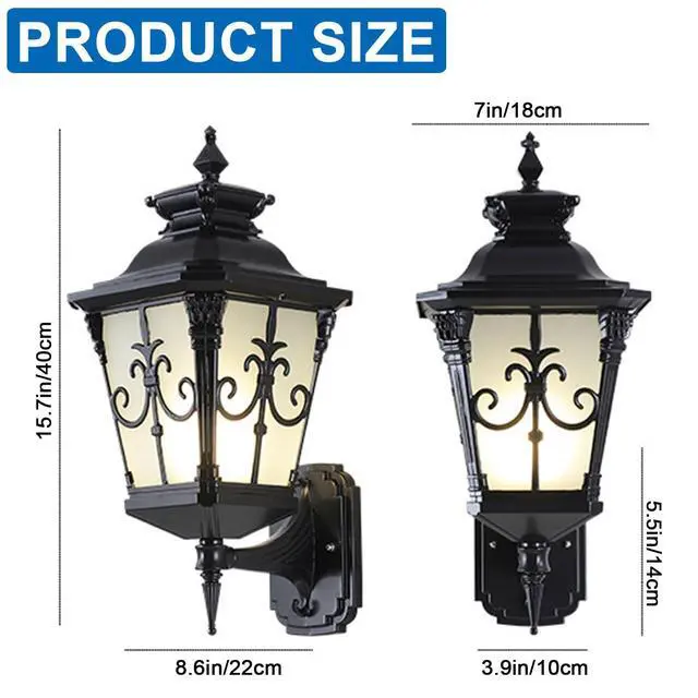 Alt view image 6 of 7 - Outdoor Wall Lights, Exterior Waterproof Lantern Porch Sconces Wall Mounted Lighting with E26 Sockets & Glass Shades Black Outside Sconces for House Garage Doorway