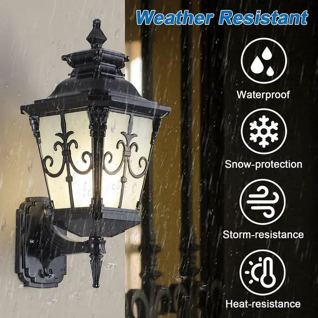 Alt view image 2 of 7 - Outdoor Wall Lights, Exterior Waterproof Lantern Porch Sconces Wall Mounted Lighting with E26 Sockets & Glass Shades Black Outside Sconces for House Garage Doorway